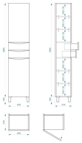 Пенал напольный Vela Бриз 40Н2 (двери и ящики) петли левые RS633471