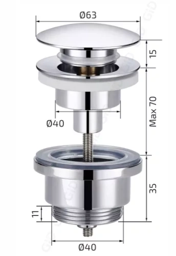 Донный клапан для раковины Gid G-59BM универсальный