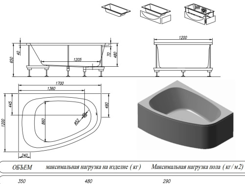 Ванна акриловая Kolpa-San Chad 170x120 D