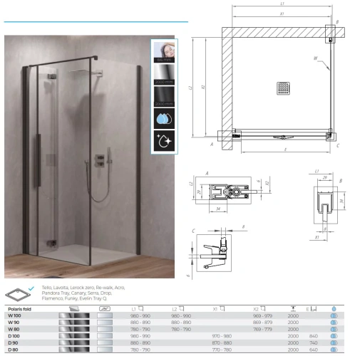 Душевая дверь Kolpa-San Polaris Fold D 80-L black transparent 516240