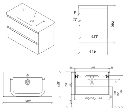 Тумба подвесная Caprigo Forte 90 36113-SF024