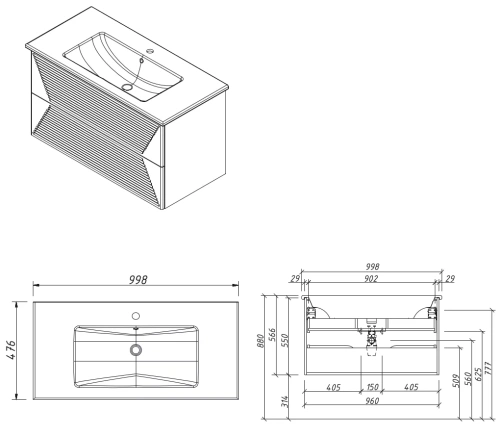 Тумба подвесная Caprigo Modo Terza 100 35614-SF022