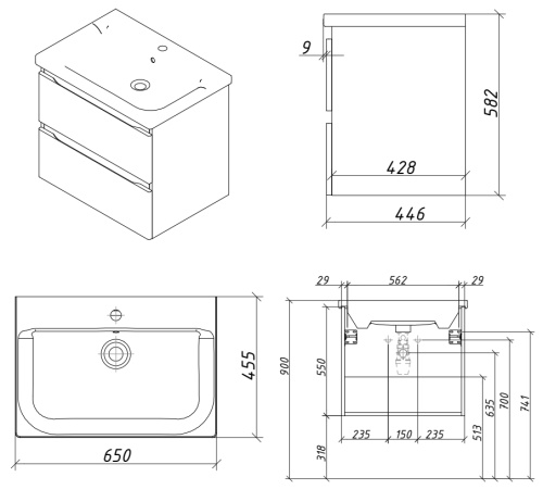 Тумба подвесная Caprigo Forte 65 36110-SF022