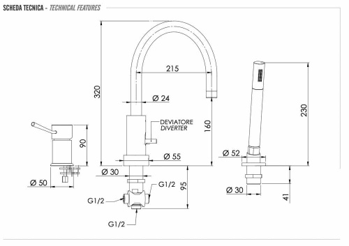 Смеситель для ванны Remer Minimal N072CFP, черный брашированный хром