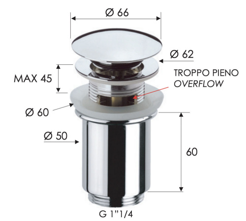 Донный клапан с переливом 1”1/4 Remer 905CC114