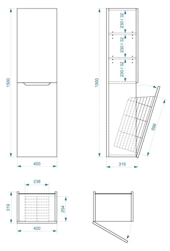 Пенал подвесной Vela Верона 40ПБК (бельевая корзина) петли левые RS633480