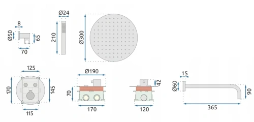 Душевая система Rea Lungo gold P8550
