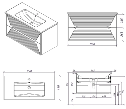 Тумба подвесная Caprigo Modo Terza 100 35615-SF022