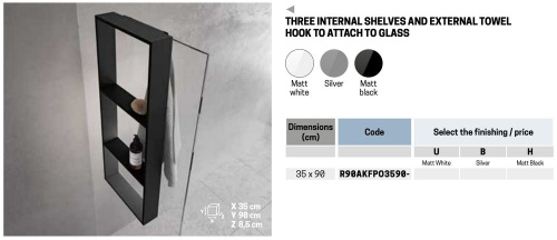 Полка тройная с крючком 35х90 см Novellini Frame R90AKFPO3590-B