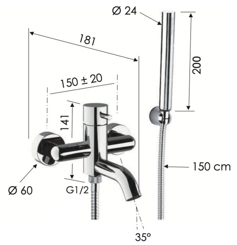 Смеситель для ванны Daniel Tokyo TK610CR