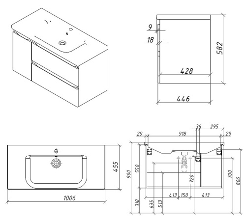 Тумба подвесная Caprigo Forte 100 36115L-SF019