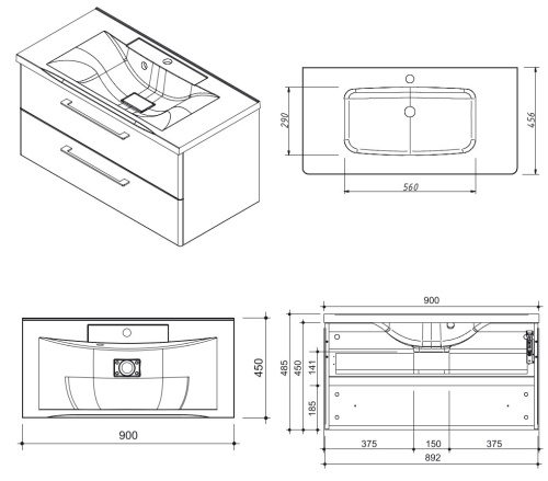 Тумба подвесная Caprigo Accord 90 2218-SF028