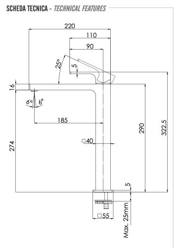 Смеситель для раковины Remer Absolute AU11LBG, золото брашированное