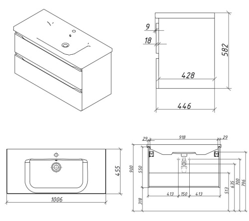 Тумба подвесная Caprigo Forte 100 36114-SF019