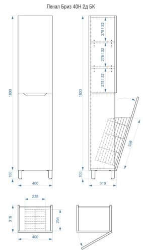 Пенал напольный Vela Верона 40НБК (бельевая корзина) петли правые RS623481