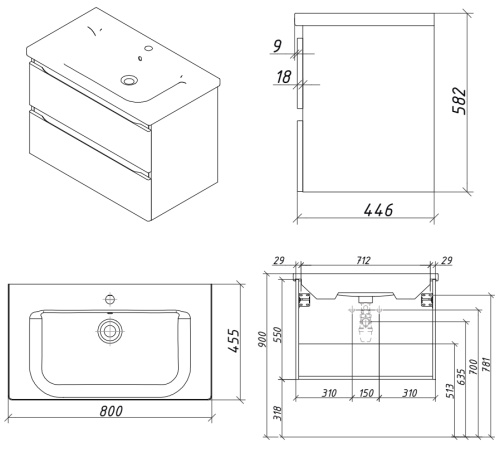 Тумба подвесная Caprigo Forte 80 36112-SF022