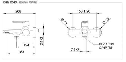 Смеситель для ванны Remer Vanity V05