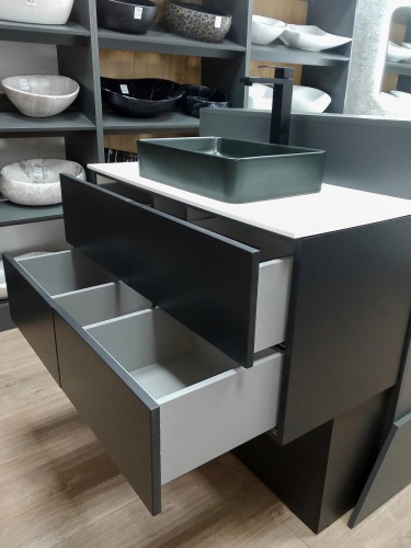 Тумба подвесная Vela Бланка 100П 4 ящика черный матовый (открывание нажатием) TU57101