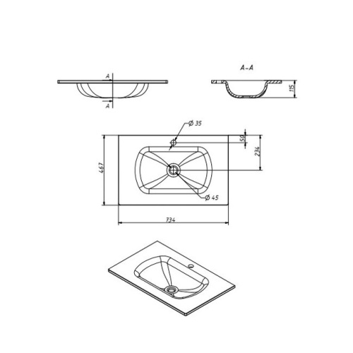 Умывальник Caprigo Novara 75 GC18R 34911
