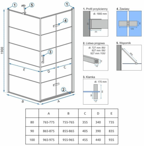 Душевая стенка Rea Molier Black 90 K8531