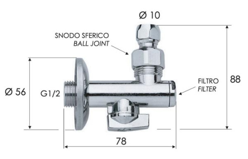 Запорный вентиль с фильтром 1/2*10 Remer 123SN1210