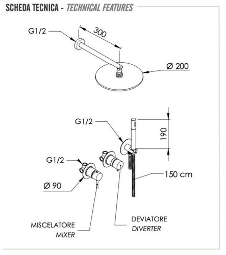 Душевая система Remer X Style X96S02ONO, чёрный матовый