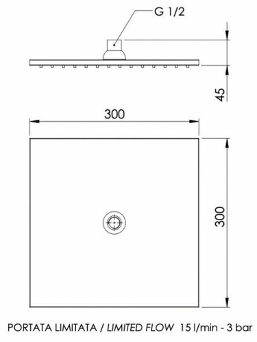 Верхний душ с шарнирным соединением 30 см Remer 359SSLCFPX, черный брашированный хром