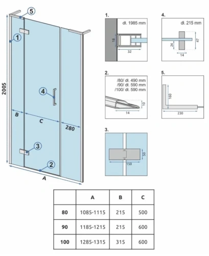 Душевая стенка Rea HUGO black matt K6606