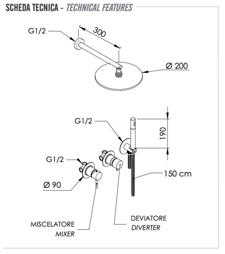 Душевая система Remer X Style X96S02OXV, сталь