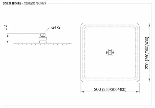 Верхний душ с шарнирным соединением 25 см Remer 357UFD25X