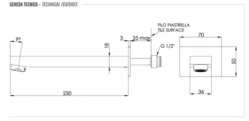 Излив настенный 23 см Remer 91QL