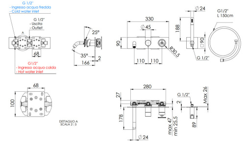 Смеситель для ванны Remer Chrono CH53D2