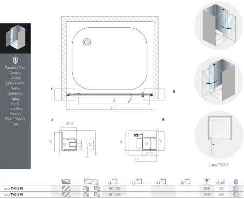 Душевая дверь Kolpa-San Luna TVO/S 90 silver transparent 534210