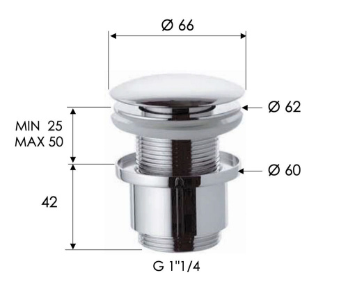 Донный клапан без перелива 1”1/4 Remer 904CC2114VO, бронза