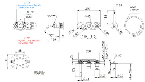 Смеситель для ванны Remer Chrono CH53D2P