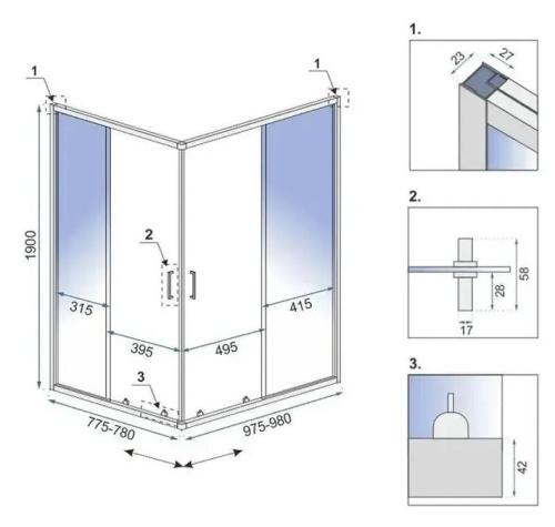 Душевой уголок Rea City Black 80x100 K6449