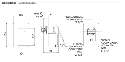 Смеситель для душа Remer Absolute AU30CFP, чёрный брашированный хром