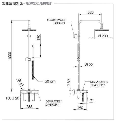 Душевая система Remer Class Line L34X7MMM20DO, золото глянцевое