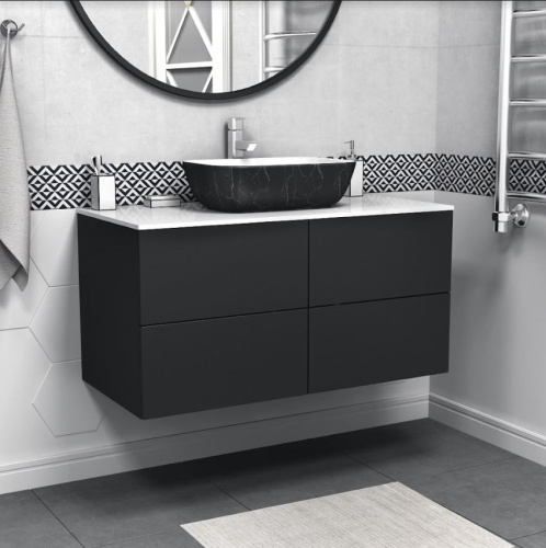 Тумба подвесная Vela Бланка 100П 4 ящика черный матовый (открывание нажатием) TU57101