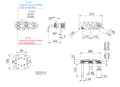 Смеситель для ванны Remer Chrono CH54D2P