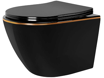 Унитаз подвесной Rea Carlo Mini rimless Flat Black Gold Edge C8800