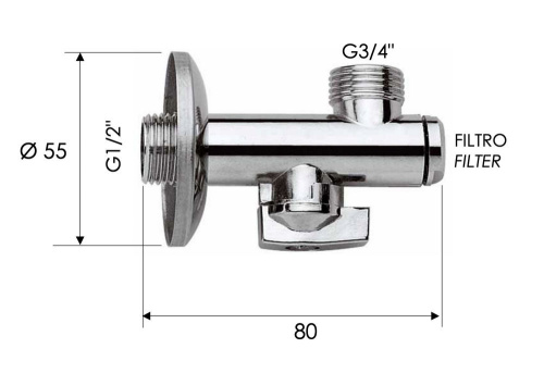Запорный вентиль с фильтром 1/2*3/4 Remer 1231234
