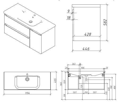 Тумба подвесная Caprigo Forte 100 36117R-SF027
