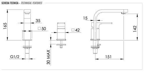 Смеситель для раковины Remer Absolute AU57NO, чёрный матовый