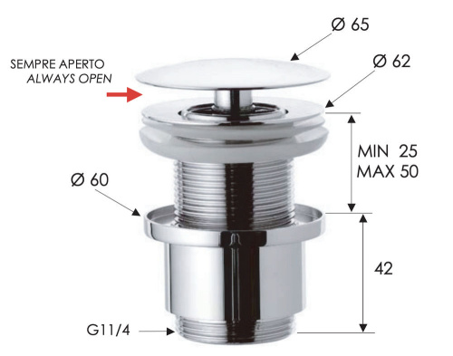 Донный клапан незапираемый без перелива 1”1/4 Remer 9072