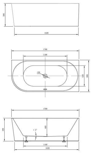 Ванна акриловая Vincea VBT-402-1700R