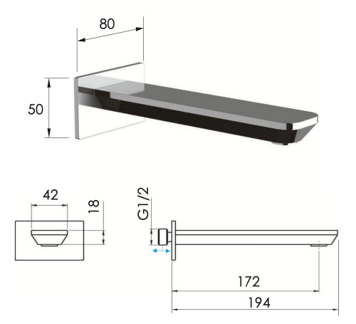 Излив настенный 19 см Daniel Tiara TA470415