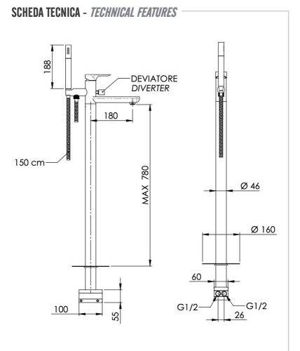 Смеситель для ванны Remer Infinity I08BG, золото брашированное