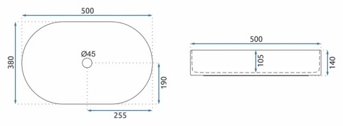 Умывальник Rea Nadia 50 Black Stone U9240