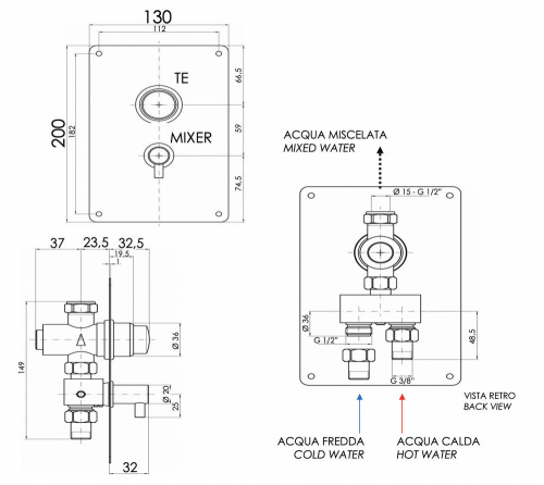 Смеситель порционный для душа Remer Tempor TE32M
